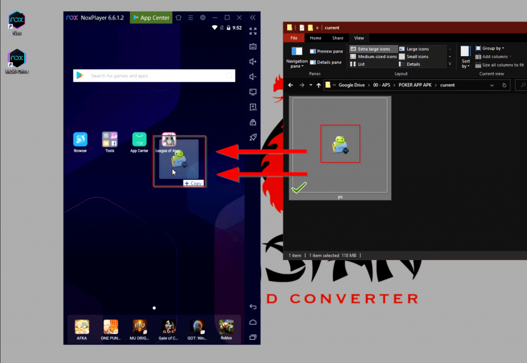 convert nox to bluestacks x y